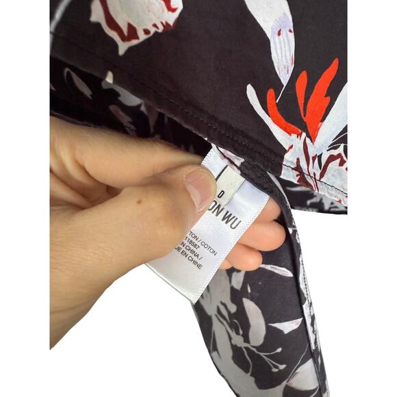 Jason Wu Floral One Shoulder Midi Dress 0 Black Wedding Guest Event Cocktail - Picture 7 of 12